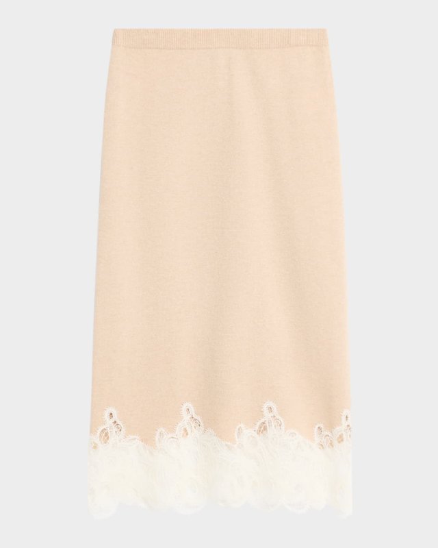 Straight Lace-Hem Knit Midi Skirt